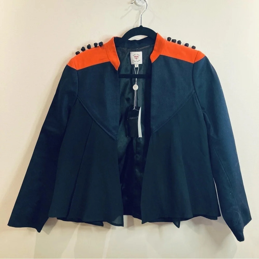 CHI CHI VON TANG Sz L Warrior Flow Jacket 100% Silk Lined Sheer Panels Blazer